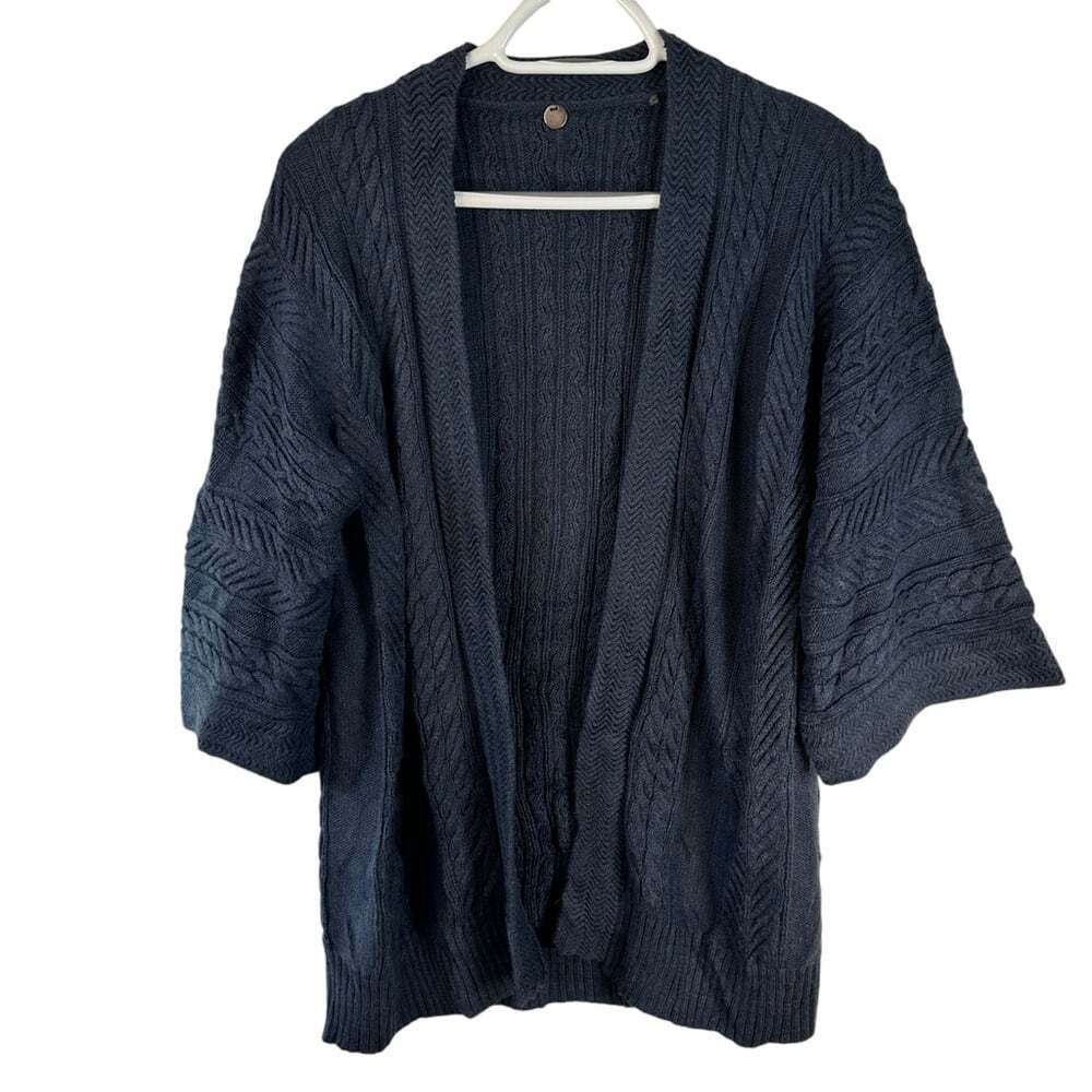 Margaret O-Leary Open Drape Cardigan Sweater Womens Med Cable Knit 3/4 Sleeve